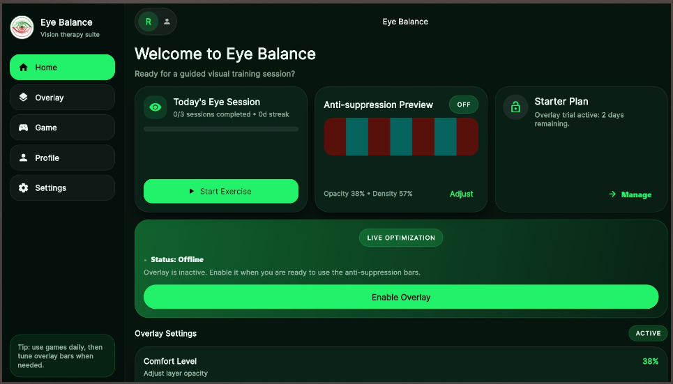 Eye Balance Desktop Interface